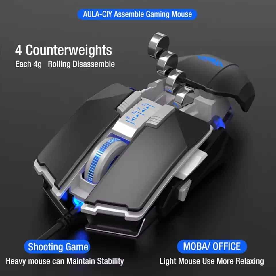 AULA H508 souris de jeu filaire ailes latérales 7 boutons 4800DPI souris USB ergonomique rétro-éclairage optique Mause pour ordinateur de bureau Gamer
