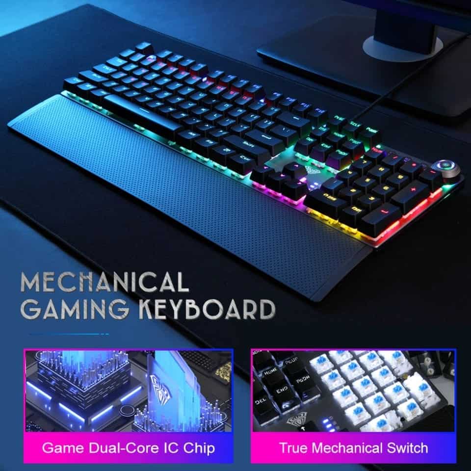 Clavier mécanique de jeu d'aula F2088 commutateur bleu brun a câblé le clavier rétro-éclairé de mélange 104 touches Anti-image fantôme pour le PC de bureau de joueur