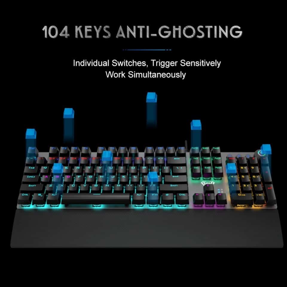 Clavier mécanique de jeu d'aula F2088 commutateur bleu brun a câblé le clavier rétro-éclairé de mélange 104 touches Anti-image fantôme pour le PC de bureau de joueur