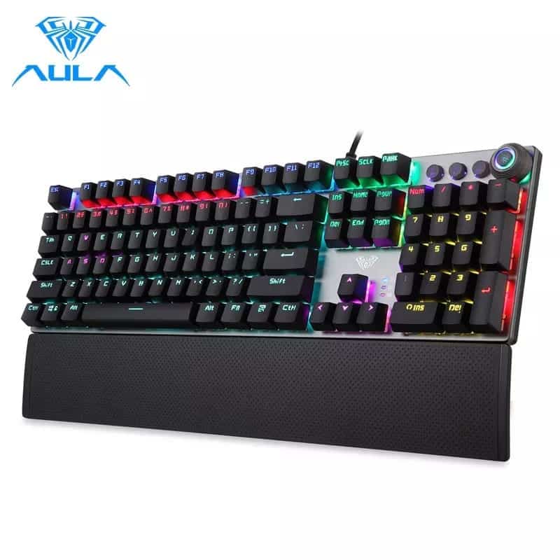 Clavier mécanique de jeu d'aula F2088 commutateur bleu brun a câblé le clavier rétro-éclairé de mélange 104 touches Anti-image fantôme pour le PC de bureau de joueur