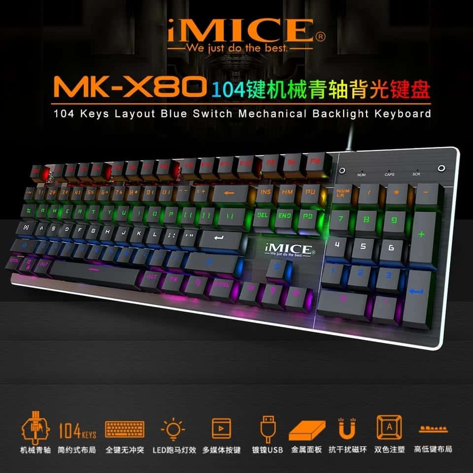 IMICE-PC MK-X80 Cool, clavier mécanique filaire, Notebook, clavier de jeu universel rétroéclairé