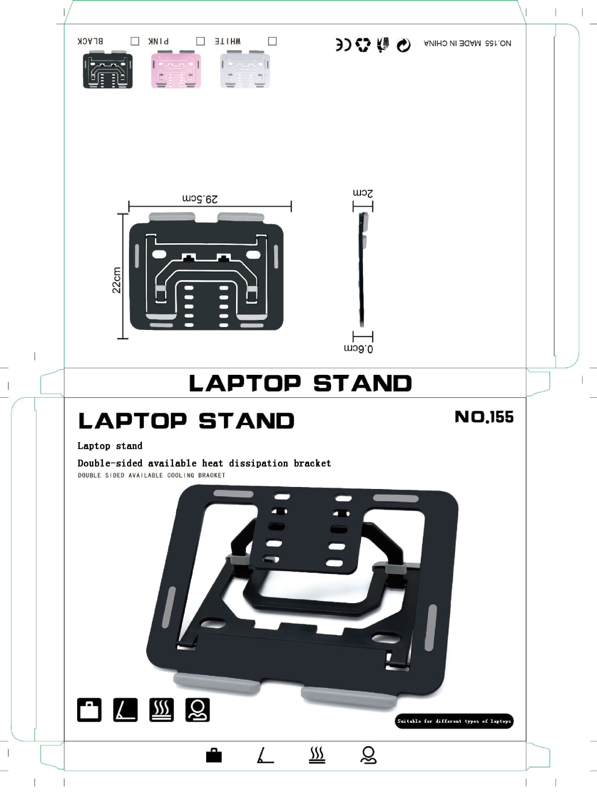 Support pour ordinateur portable ergonomique en ABS solide avec hauteur réglable