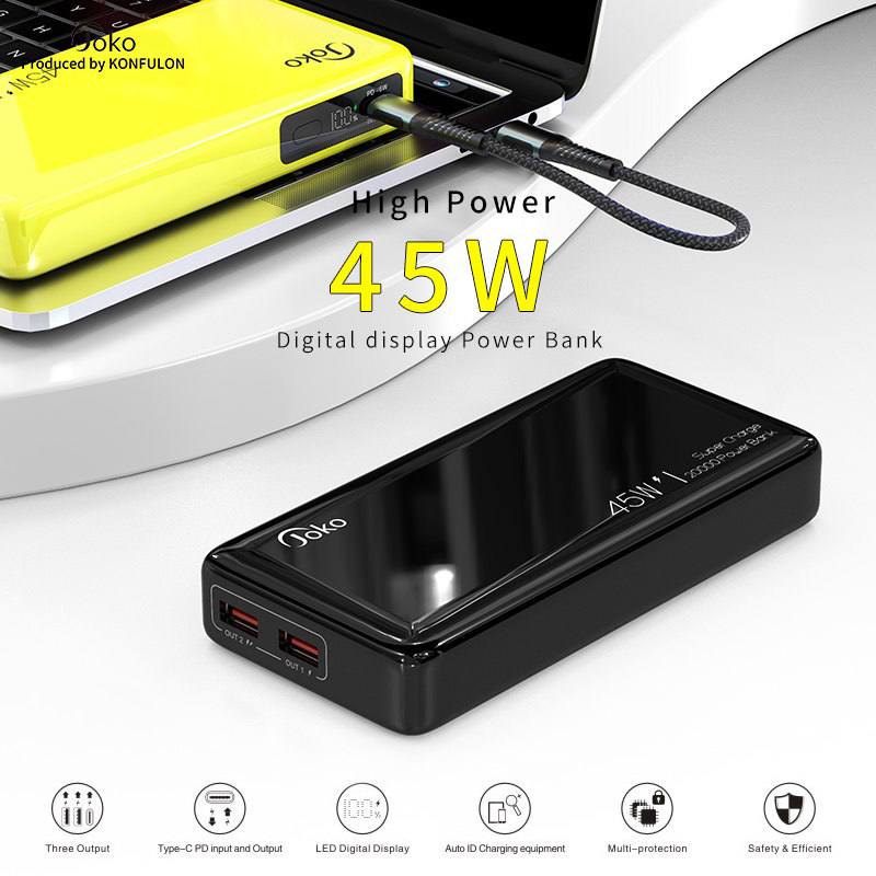 PowerBank PD 45W 20000 mAh Charge rapide JOKO - jaune
