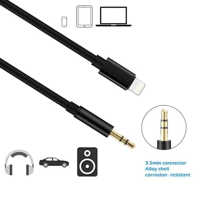Câble adaptateur de conversion audio Lightning iPhone vers 3,5 AUX 1m JH-023 - Noir