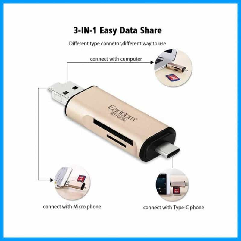Earldom ET-OT10 3 in 1 Multi Card Reader OTG