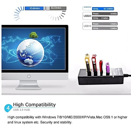 HUB haute vitesse mini 4 ports USB 3.0 avec câble de chargeur 4 adaptateur de charge de port USB pour ordinateur portable PC pour Iphone678X