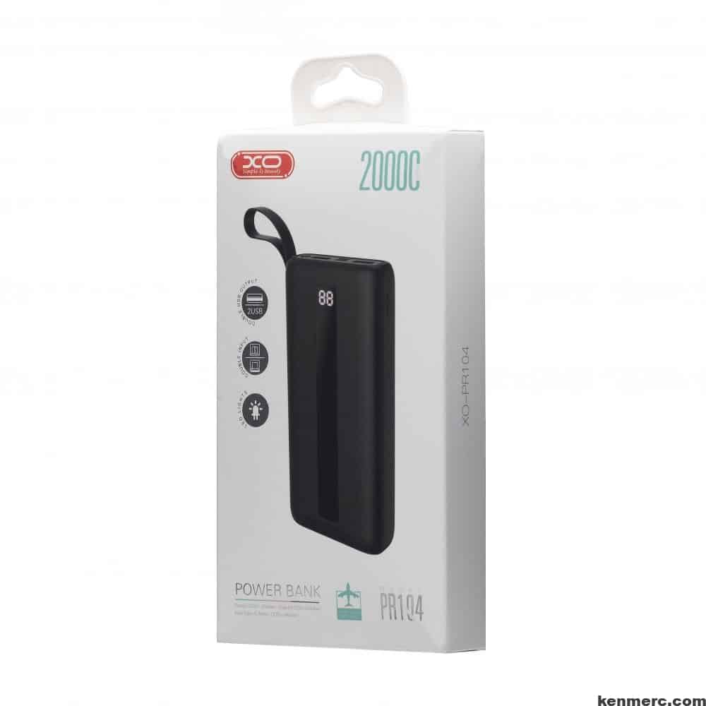 Batterie Externe XO Pr104 avec Affichage Numérique LED, 20000mAh - Noir