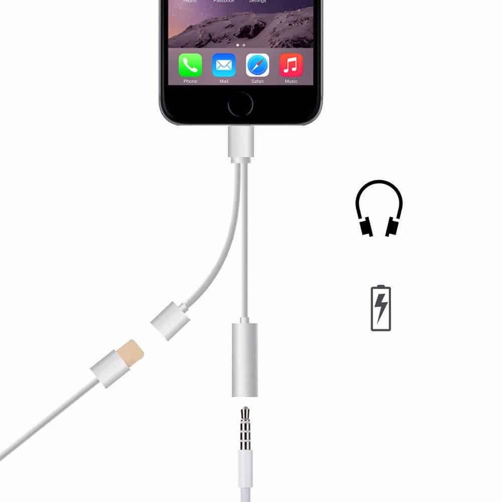 Chargeur de charge USB 2 en 1 pour Apple iPhone 7 iPhone7 Plus adaptateur prise casque câble AUX éclairage à 3.5mm femelle convertisseur-argent