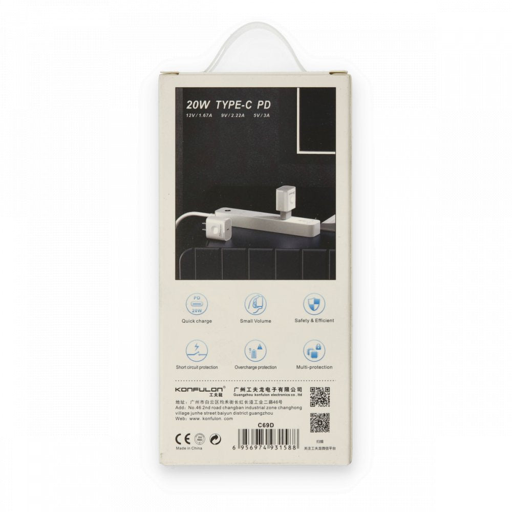 Konfulon Chargeur C69D + Cable iPhone Fast Charge DC13