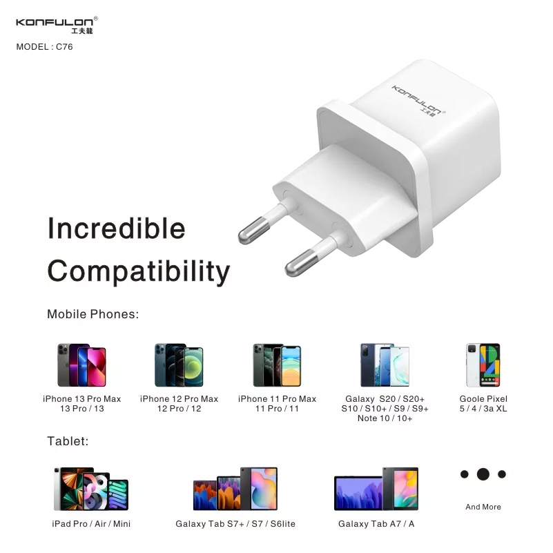 شاحن منزلي KONFULON C76 gan PD KĆ 30W أبيض