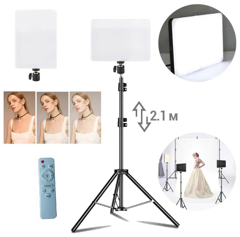 مصباح كاميرا LED مستطيل MM-240 + حامل ثلاثي بارتفاع 2.1 م