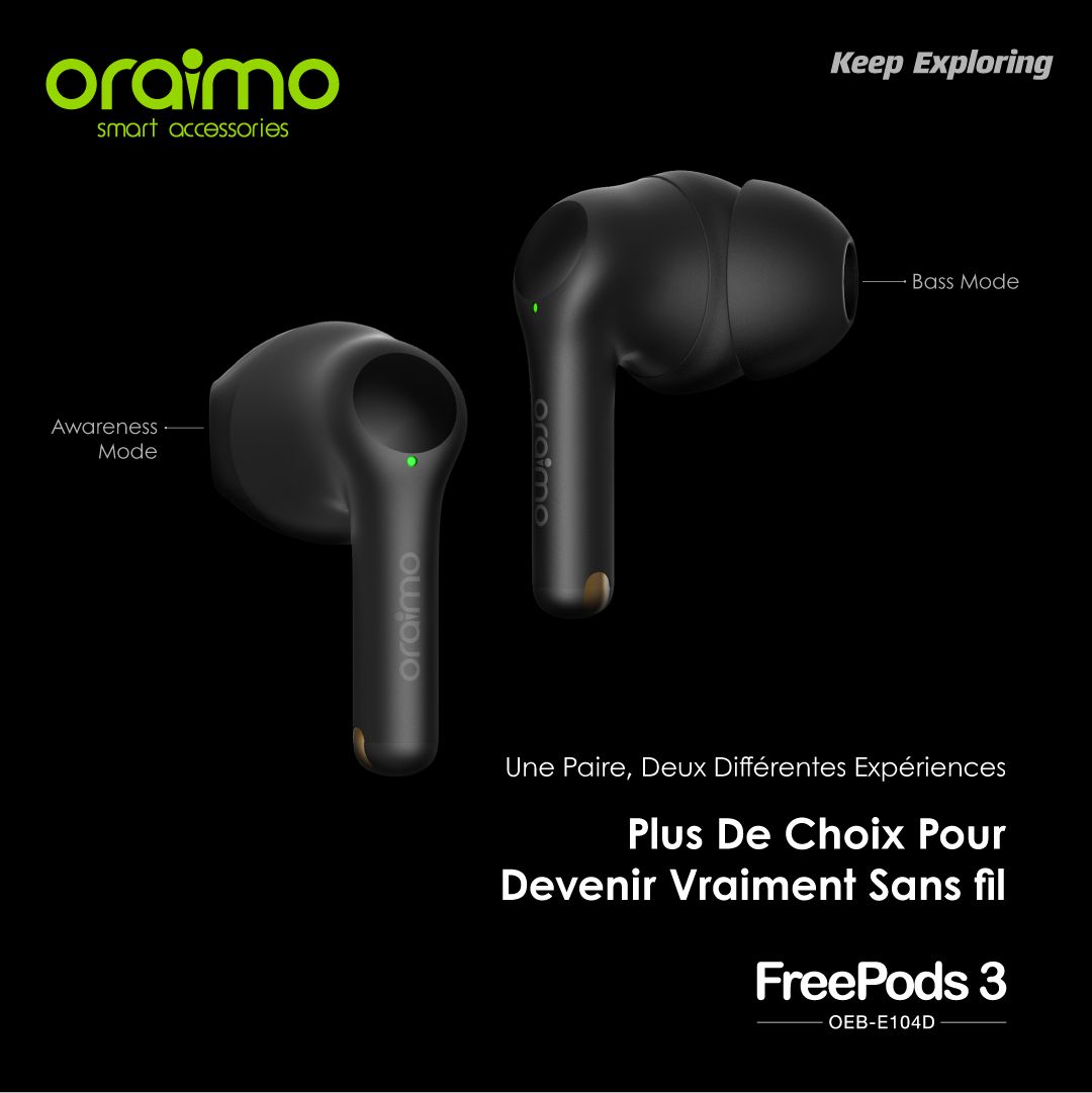 écouteurs Bluetooth Oraimo freepods 3 Avec Micro - Noir