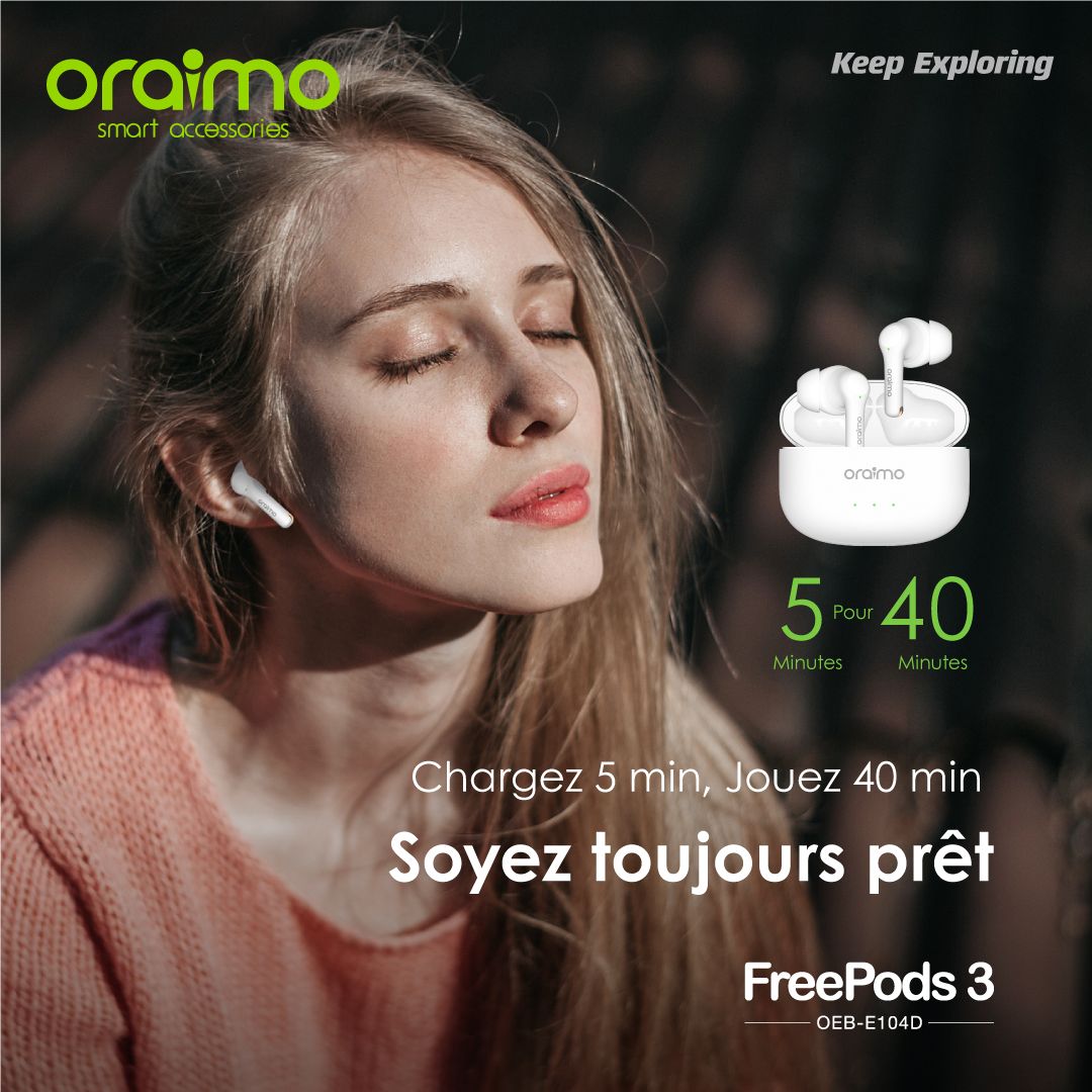 écouteurs Bluetooth Oraimo freepods 3 Avec Micro - Noir