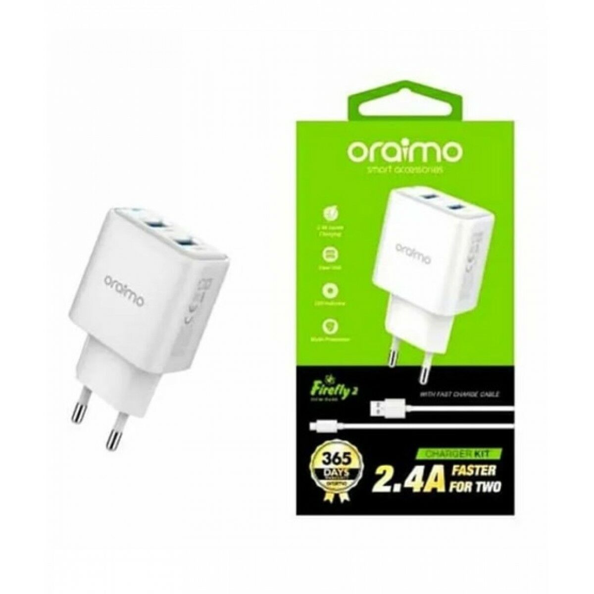 شاحن ميكرو USB Oraimo Firefly 2 أبيض (OCW-E63D)