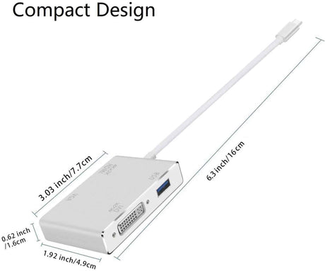 Adaptateur USB C vers HDMI, Hub USB 3.1 type C vers HDMI DVI 4K VGA Convertisseur USB (compatible Thunderbolt 3) 4 en 1 USB C Hub adaptateur pour MacBook/MacBook Pro 2016/2017/2018 et plus encore.