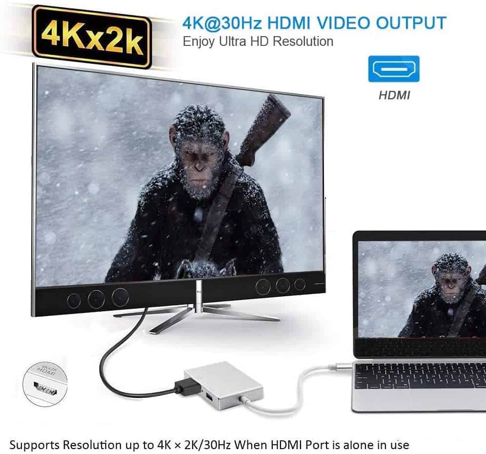 Adaptateur USB C vers HDMI, Hub USB 3.1 type C vers HDMI DVI 4K VGA Convertisseur USB (compatible Thunderbolt 3) 4 en 1 USB C Hub adaptateur pour MacBook/MacBook Pro 2016/2017/2018 et plus encore.