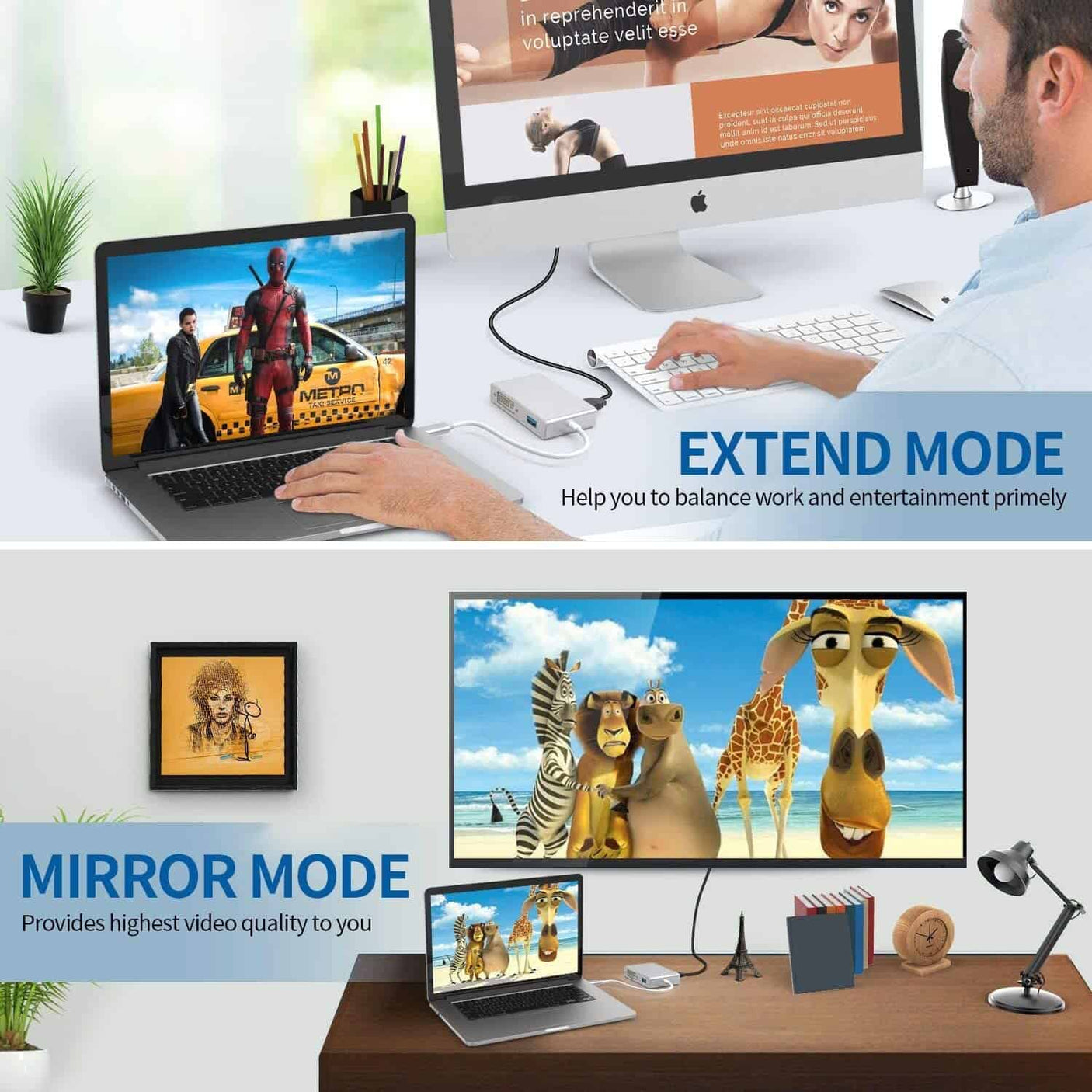 Adaptateur USB C vers HDMI, Hub USB 3.1 type C vers HDMI DVI 4K VGA Convertisseur USB (compatible Thunderbolt 3) 4 en 1 USB C Hub adaptateur pour MacBook/MacBook Pro 2016/2017/2018 et plus encore.