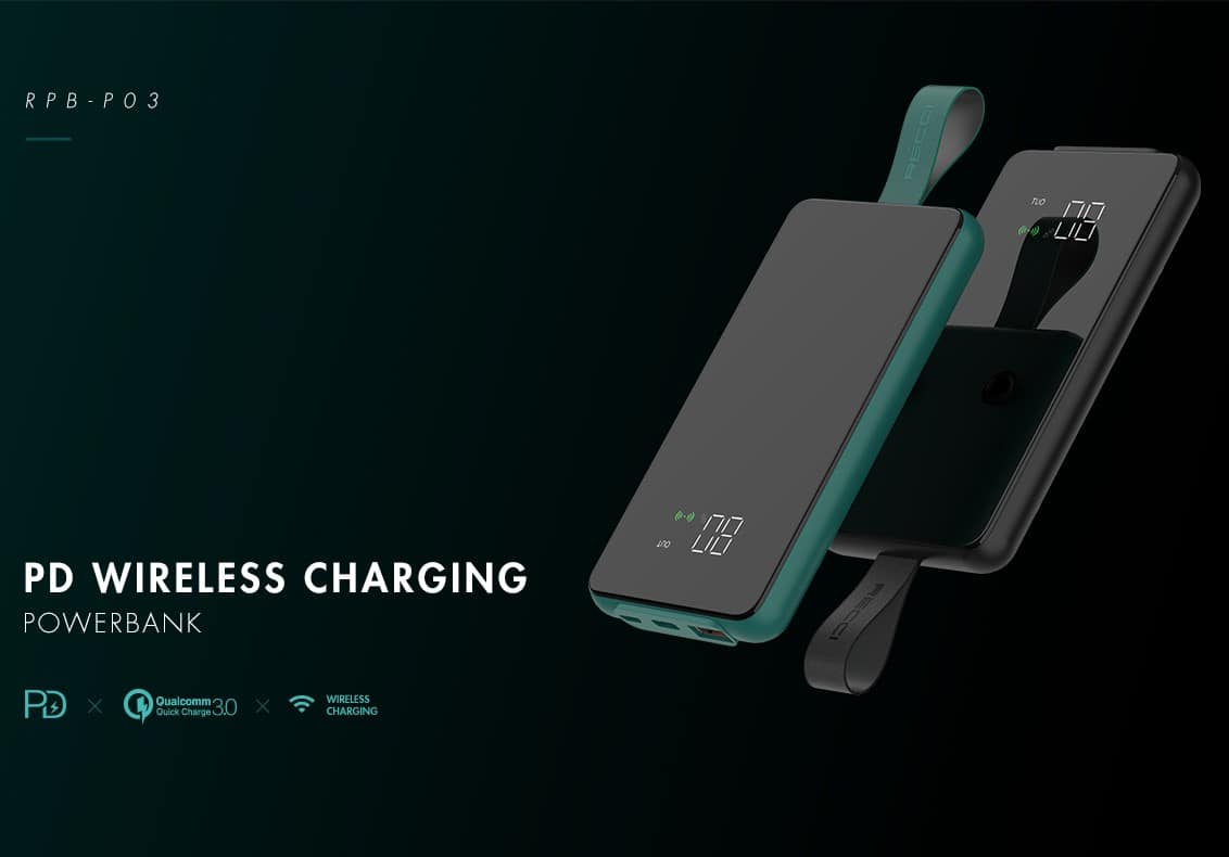 RECCI PB-P03 Charge rapide PD 18W + batterie externe de charge sans fil 10W avec fonction ventouse