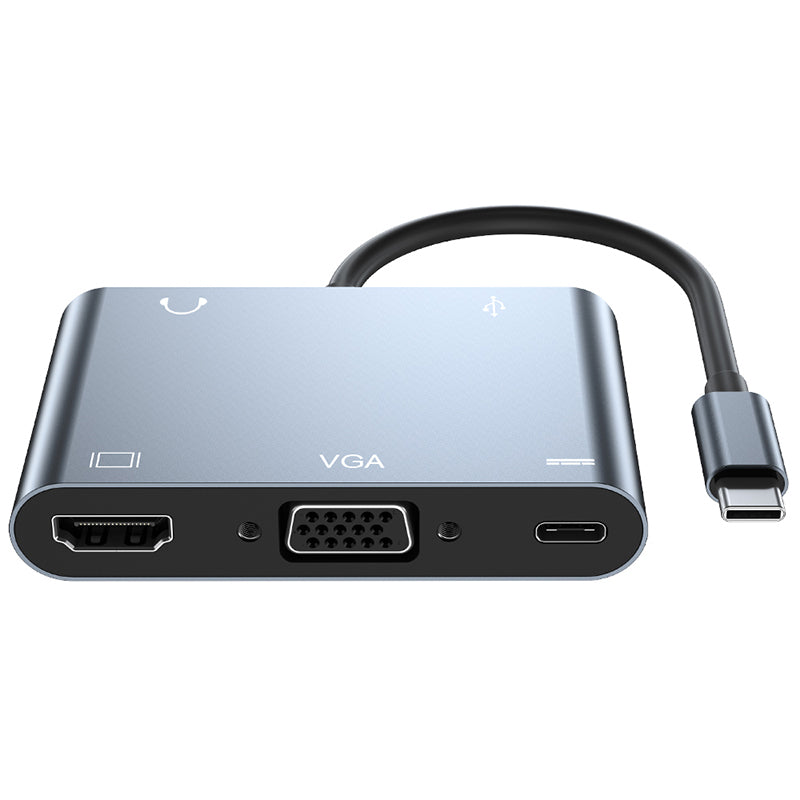 محور USB متعدد الوظائف 5 في 1 من نوع C إلى HDMI و VGA و USB 3.0 و PD و aux