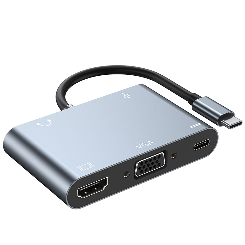 محور USB متعدد الوظائف 5 في 1 من نوع C إلى HDMI و VGA و USB 3.0 و PD و aux