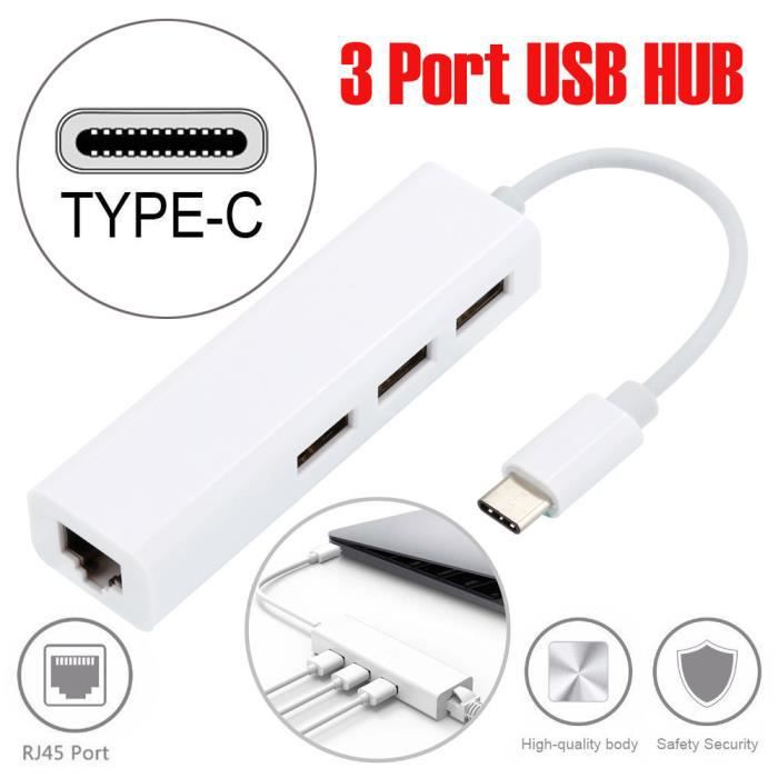 Adaptateur réseau USB 2.0 Ethernet RJ45 Lan 100M Adaptateur pour Ethernet 10 / 100Mbps avec 3 ports USB HUB Convient pour U disque, lecteur de cartes, boîte de disque dur et d'autres équipements