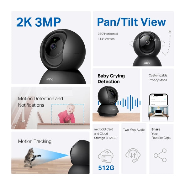 Tapo C211 - Caméra de Sécurité 2K 360° Black Edition