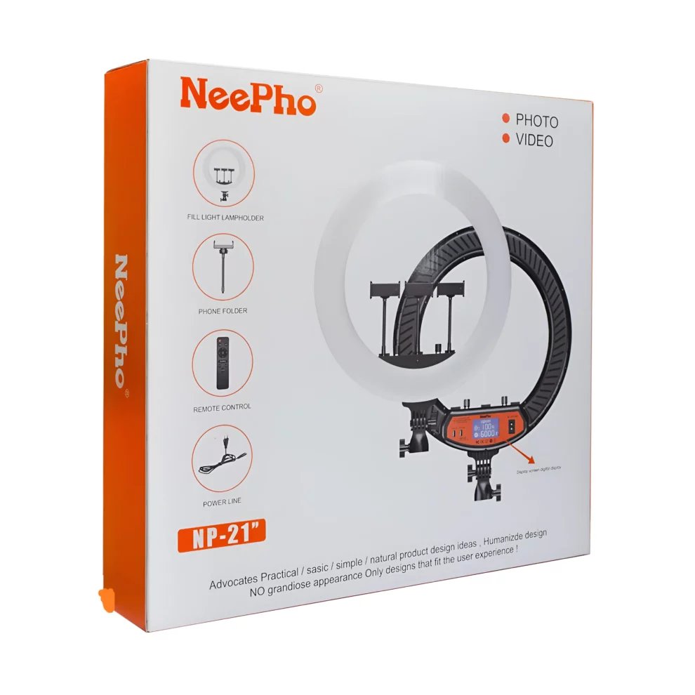 NeePho NP-21 - Ring Light Professionnel LED 54 cm avec Télécommande et Accessoires + trépied 2m