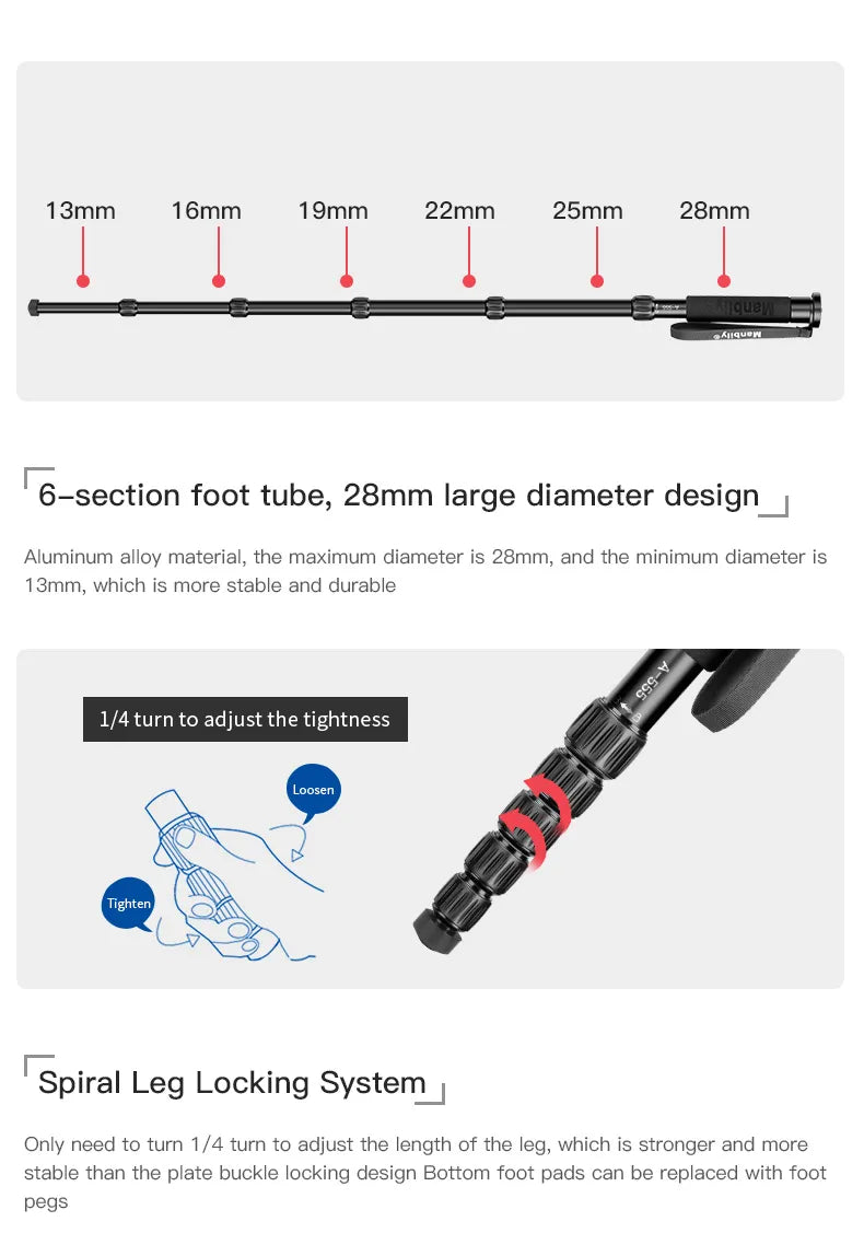 Monopode Manbily A-555 Aluminium 6 Sections 155cm
