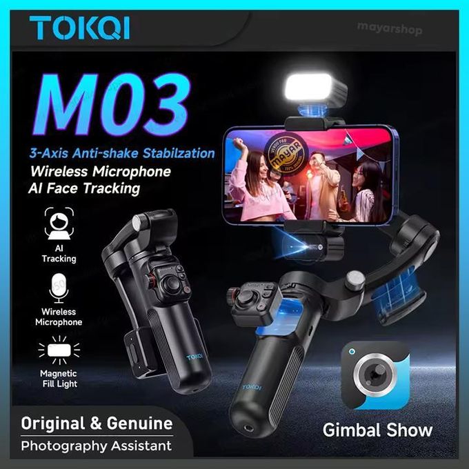 Gimbal Smartphone TOKQI M03 AI 3 Axes avec Micro et Suivi Visage