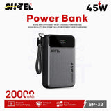Power Bank Shtel 20000mAh 45W avec Câble Type-C Intégré