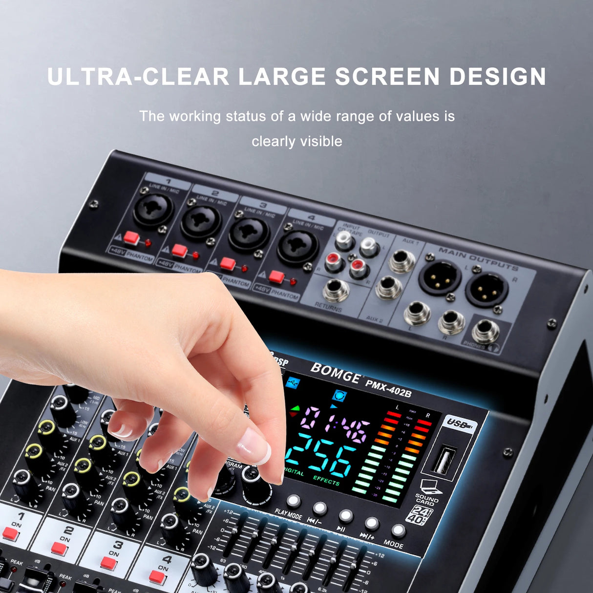 Mixer Audio 4 Canaux BOMGE 402B – 2x350W, Bluetooth, Studio & DJ