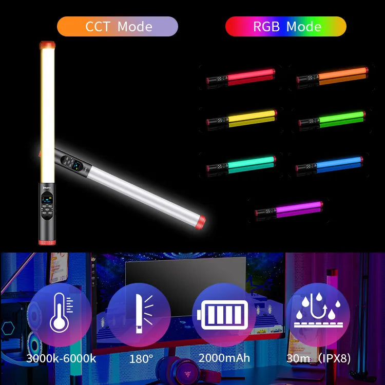 Jmary FM-128 RGB LED Light - Barre Lumineuse Étanche avec Écran OLED