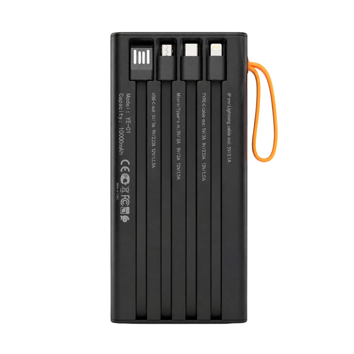 Power Bank YUNTEL 10000mAh 22,5W avec 4 Câbles Intégrés USB-C
