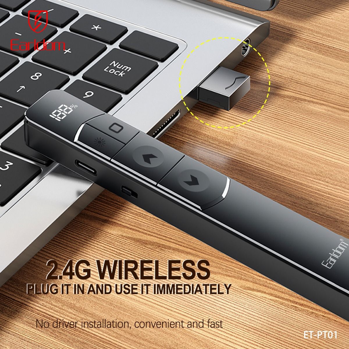 Pointeur de Présentation Earldom ET-PT01 Laser Rouge Sans Fil