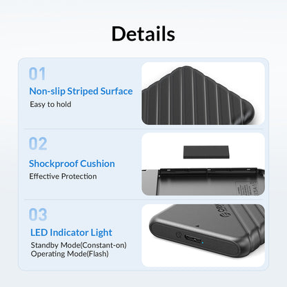 Boîtier pour Disque Dur 2,5 pouces USB 3.0 Micro-B avec Port Type-C ORICO