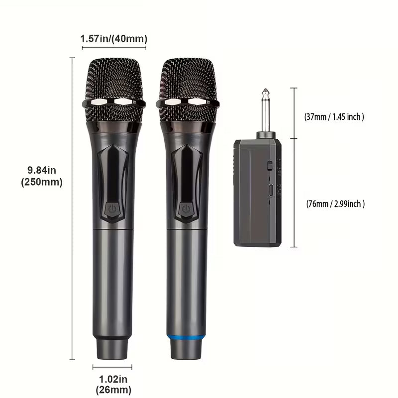 Microphone Sans Fil UHF Double Canal avec Récepteur – Set de 2 Micros
