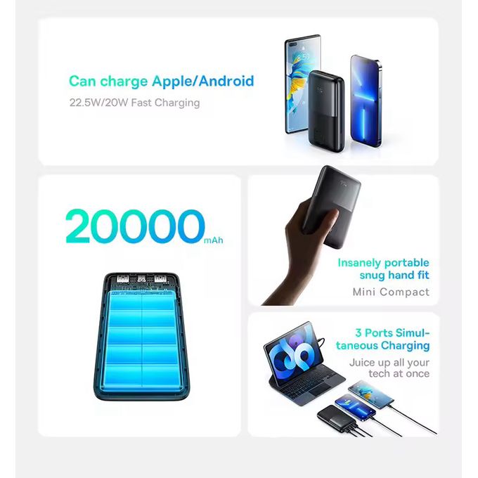 Joko PowerBank JK-P29 – 20000mAh avec Charge Rapide 22,5W – Compatible PD 3.0 & QC 3.0