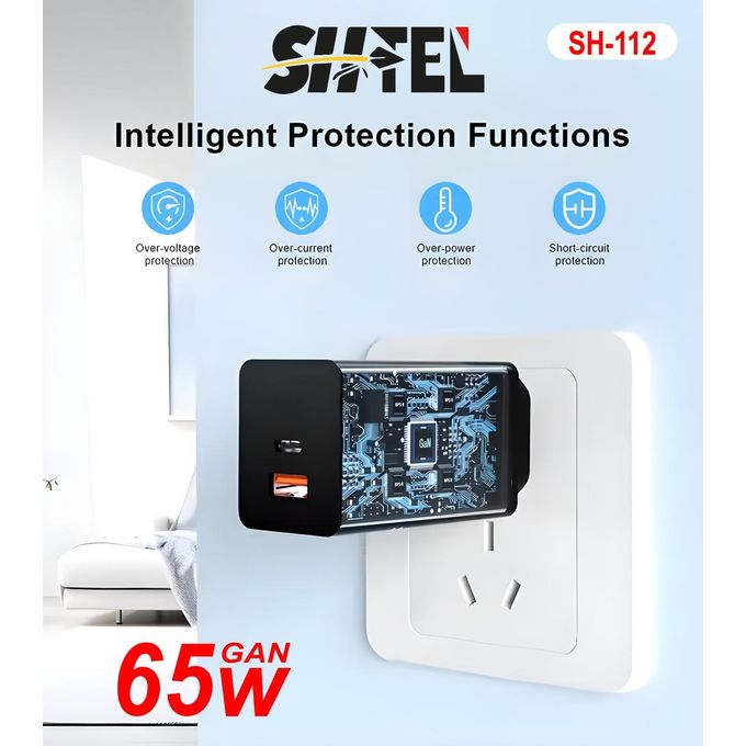 Chargeur Rapide GaN 65W USB-C PD pour Smartphone et Ordinateur