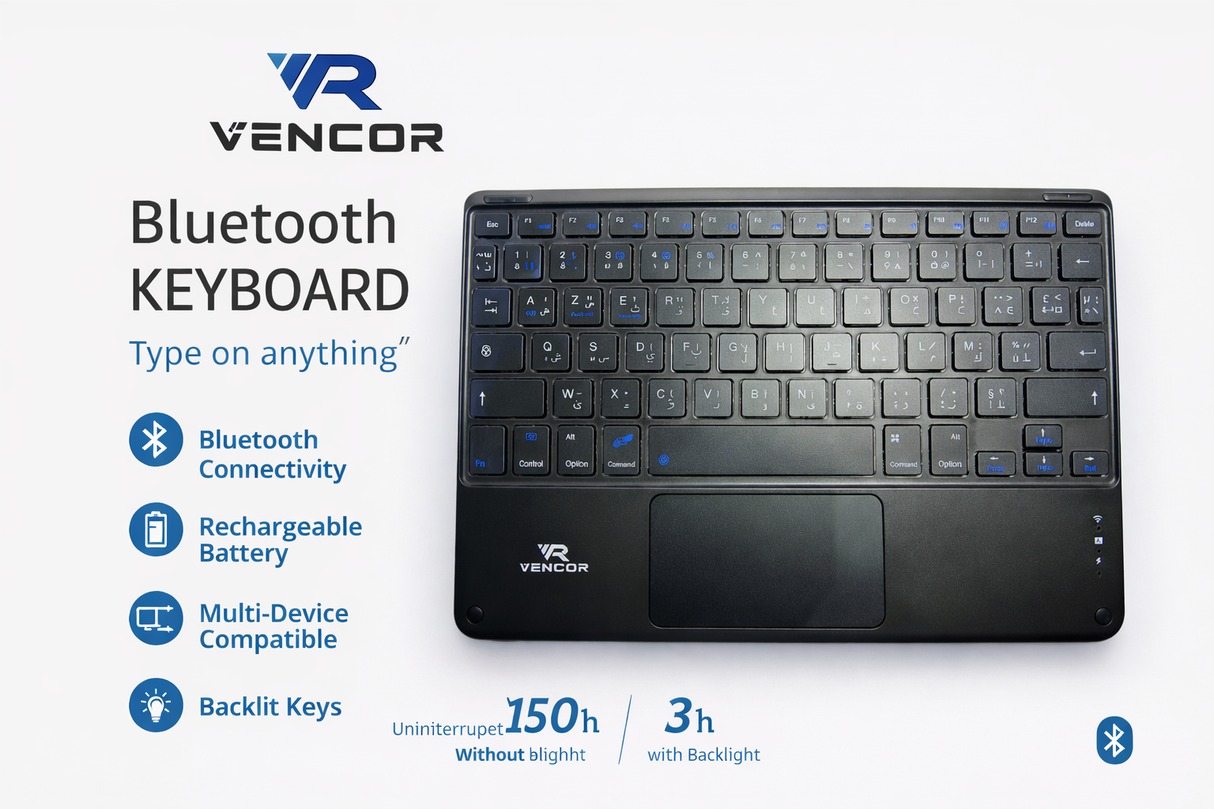 Clavier Bluetooth Vencor 10" avec Pavé Tactile - Arabe et Français