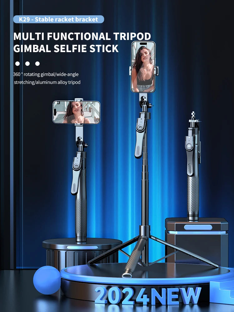 Trépied Selfie Stick K29 2.15m avec Support Téléphone et Lumière