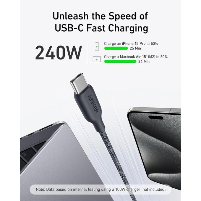 Câble Anker USB-C vers USB-C 240W Nylon Bio-Sourcé Ultra Résistant