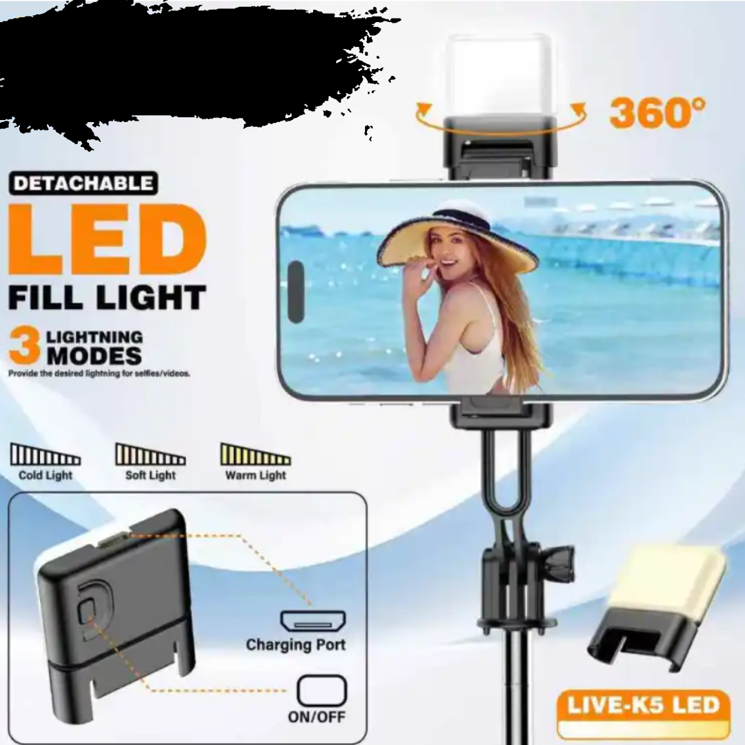 Trépied Selfie 3-en-1 avec Lumière LED & Télécommande