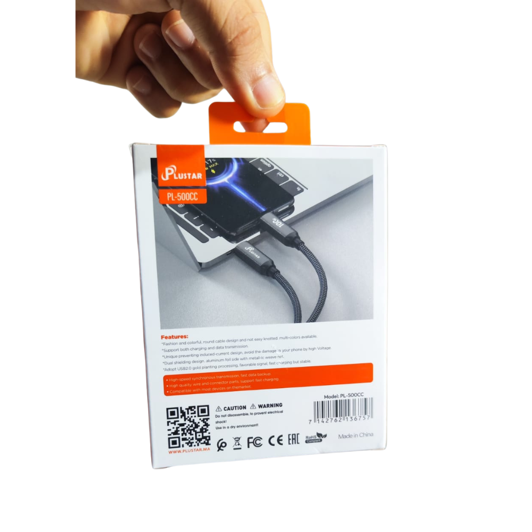 Câble Type-C vers Type-C 100W Plustar – Charge Rapide Métallique