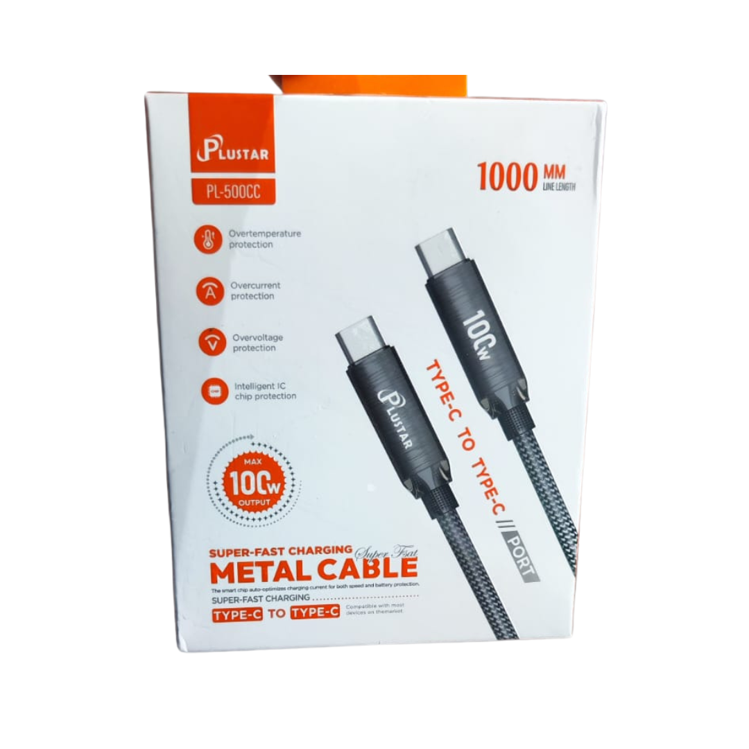 Câble Type-C vers Type-C 100W Plustar – Charge Rapide Métallique