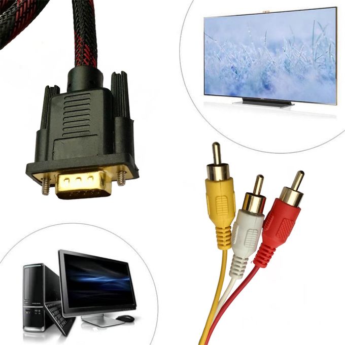 Câble VGA vers 3RCA 1.5M – Adaptateur AV pour PC, TV, Projecteur, DVD