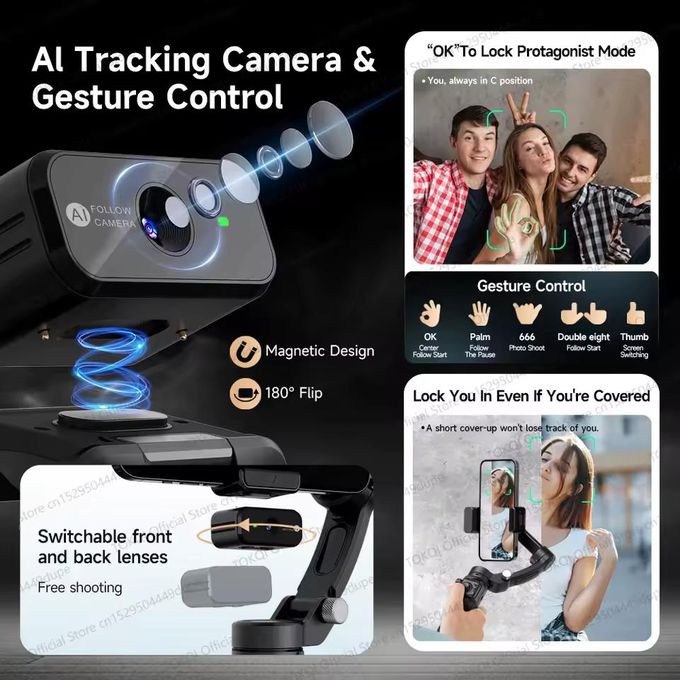Gimbal Smartphone TOKQI M03 AI 3 Axes avec Micro et Suivi Visage