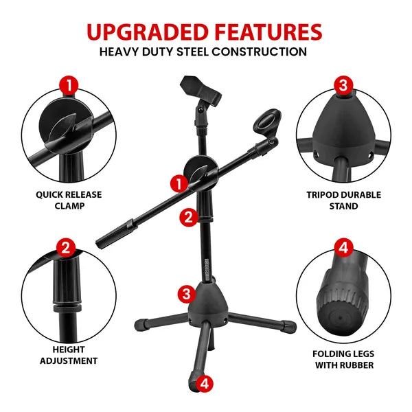 Support Micro de Bureau Réglable avec Bras Articulé – Trépied Stable