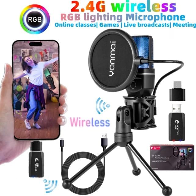 Microphone Sans Fil Yanmai SF-777W RGB avec Réduction de Bruit pour Gaming & Streaming