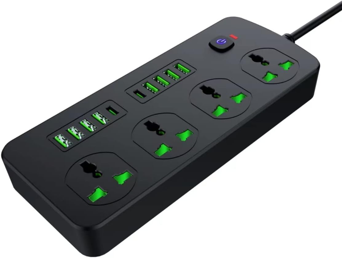 Chargeur multiprise 4 prises, 8 ports USB et 2 PD, protection surtension - Câble 2M