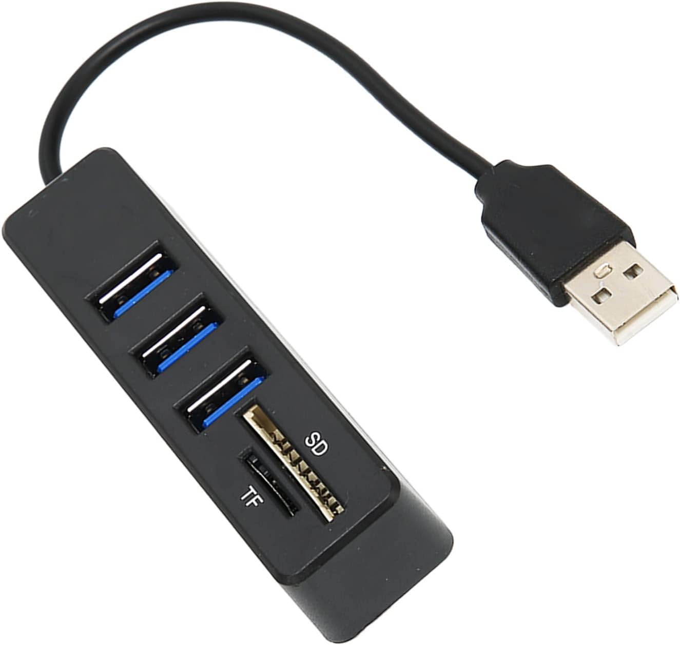 محور USB 2.0 عالي السرعة 3 منافذ وقارئ بطاقات - أسود